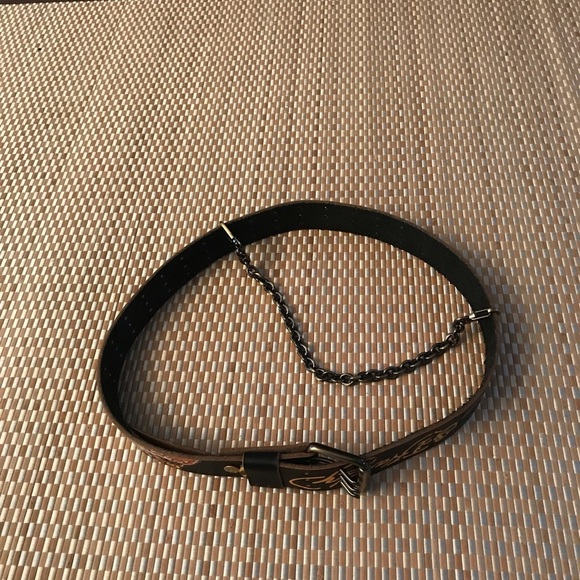 Vintage Ed Hardy Y2K Black Leather Tiger Chain Belt XS/SEd Hardy - Picture 7 of 8